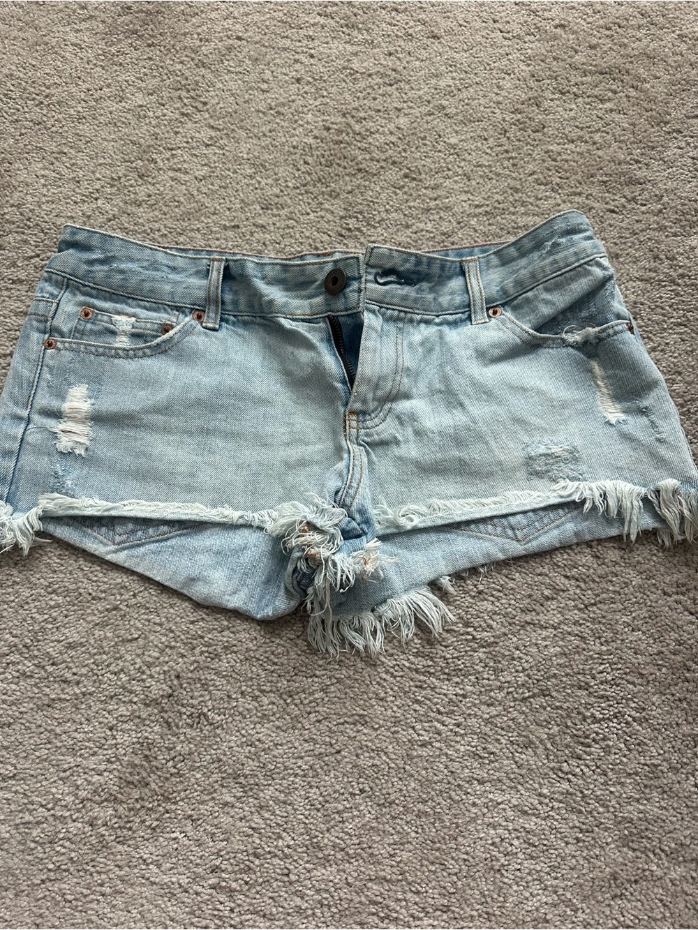 american eagle Light Blue Distressed Denim Shorts - Women